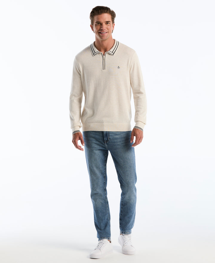 Tipped Quarter Zip Sweater Polo-Polos-Original Penguin