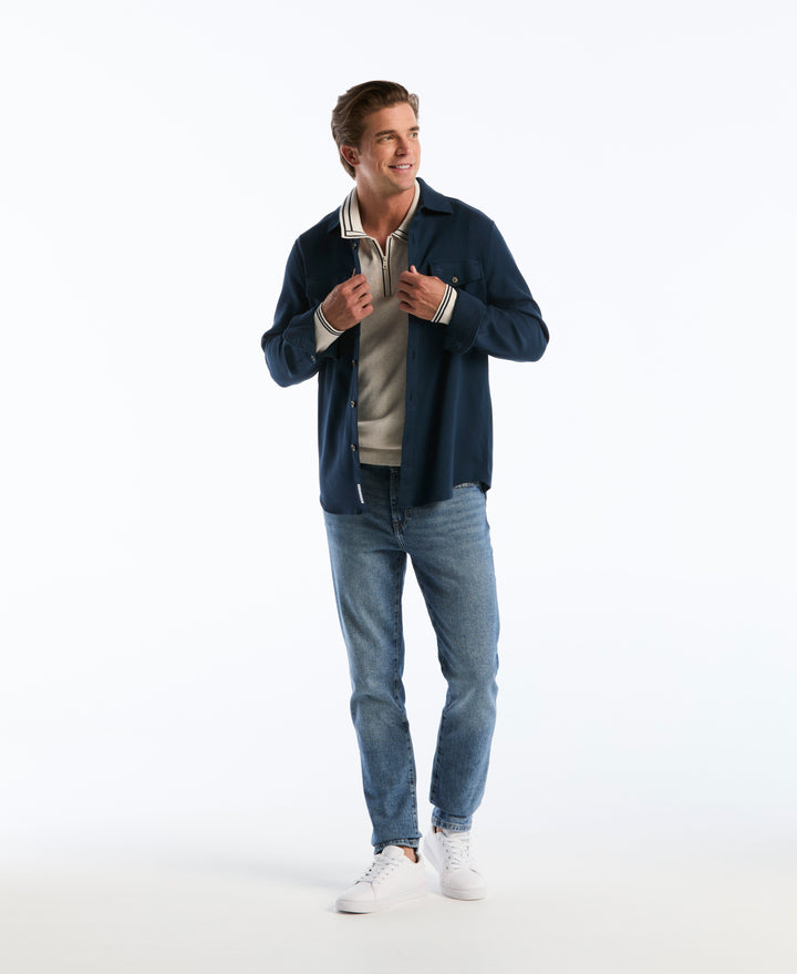 Cotton Tipped Quarter Zip Sweater Polo (Birch Htr) 
