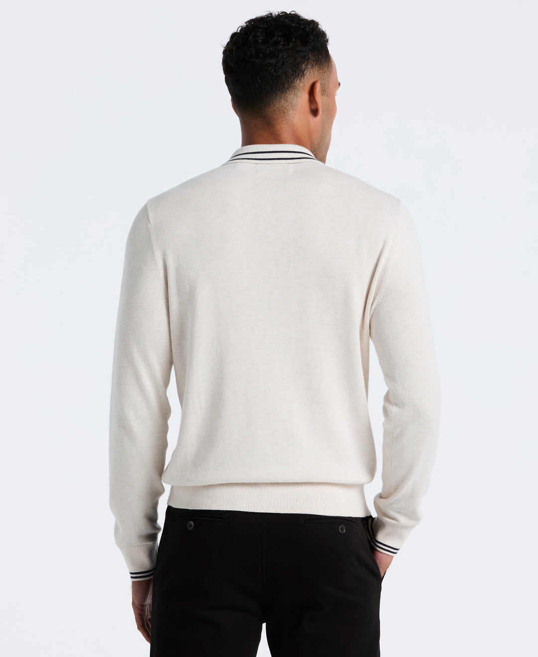 Cotton Tipped Quarter Zip Sweater Polo (Birch Htr) 