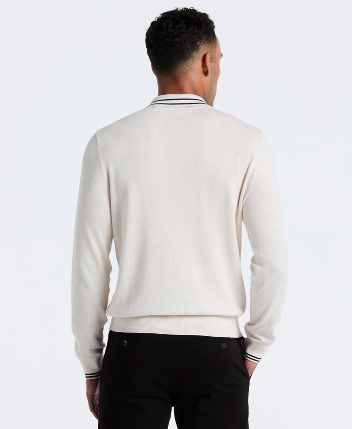 Cotton Tipped Quarter Zip Sweater Polo (Birch Htr) 