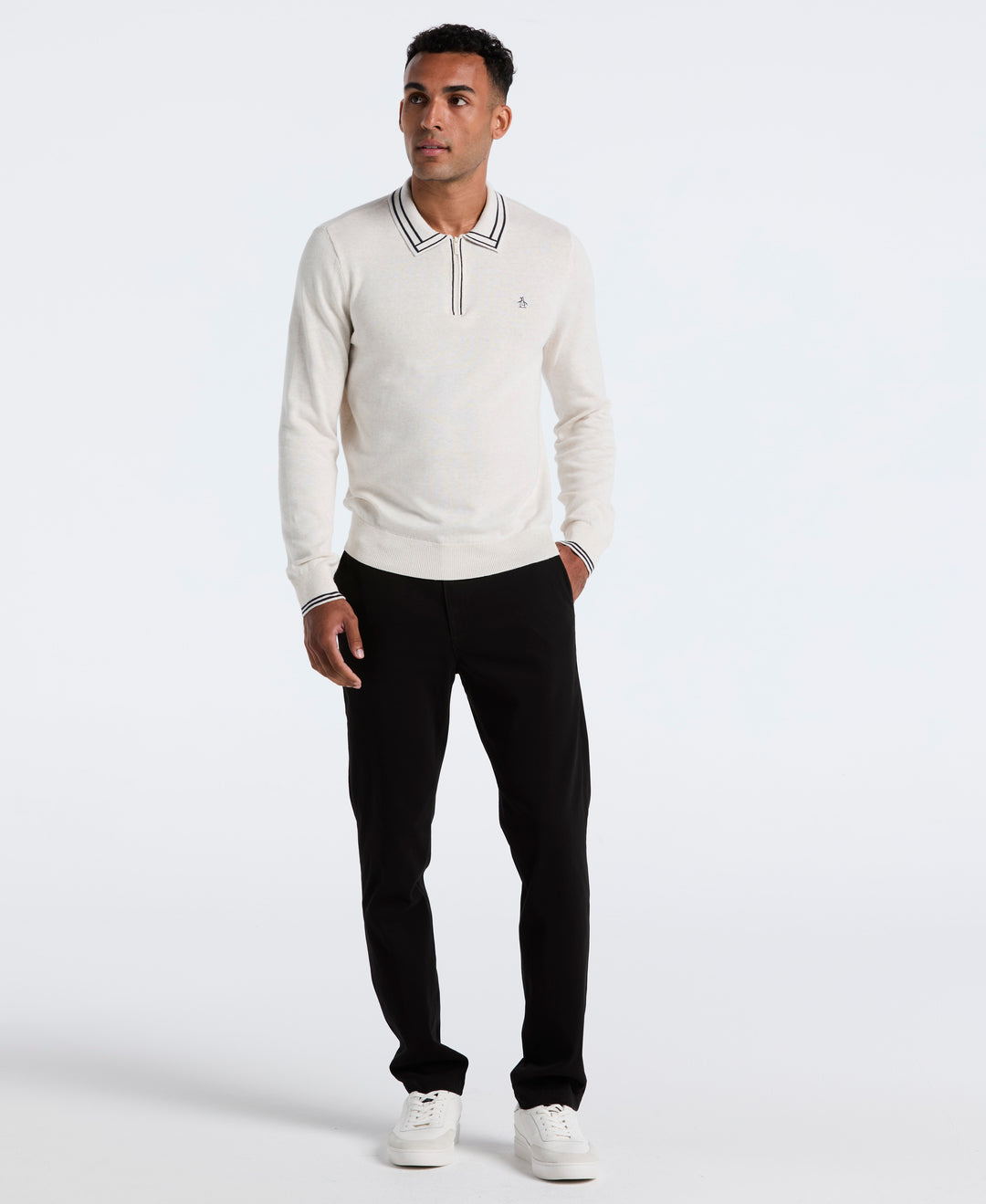 Cotton Tipped Quarter Zip Sweater Polo (Birch Htr) 