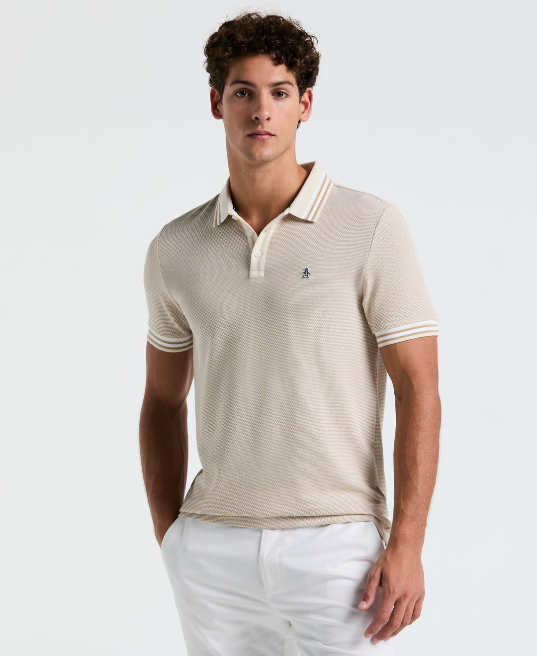Cotton Tricolor Pique Tipped Polo (Birch) 