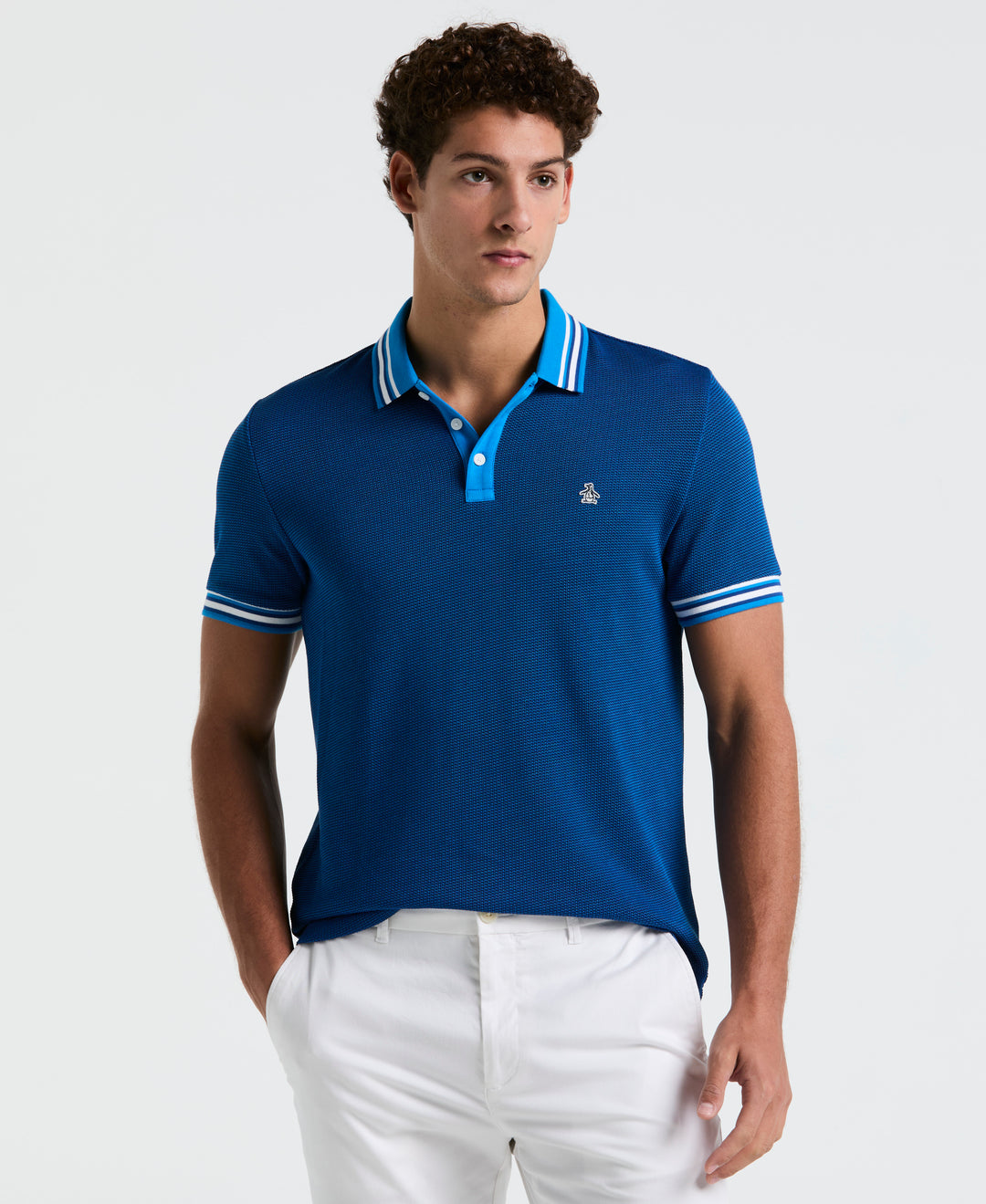 Cotton Tricolor Pique Tipped Polo (Indigo Bunting) 