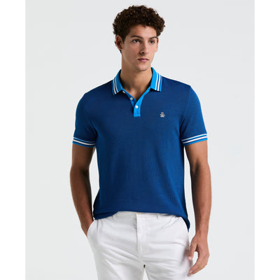 Cotton Tricolor Pique Tipped Polo (Indigo Bunting) 
