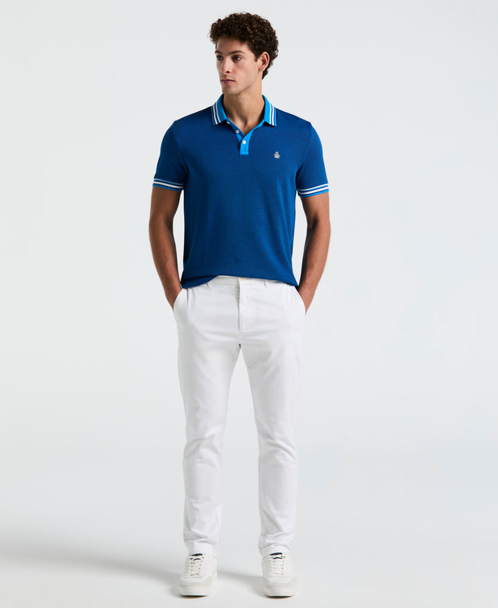 Cotton Tricolor Pique Tipped Polo (Indigo Bunting) 