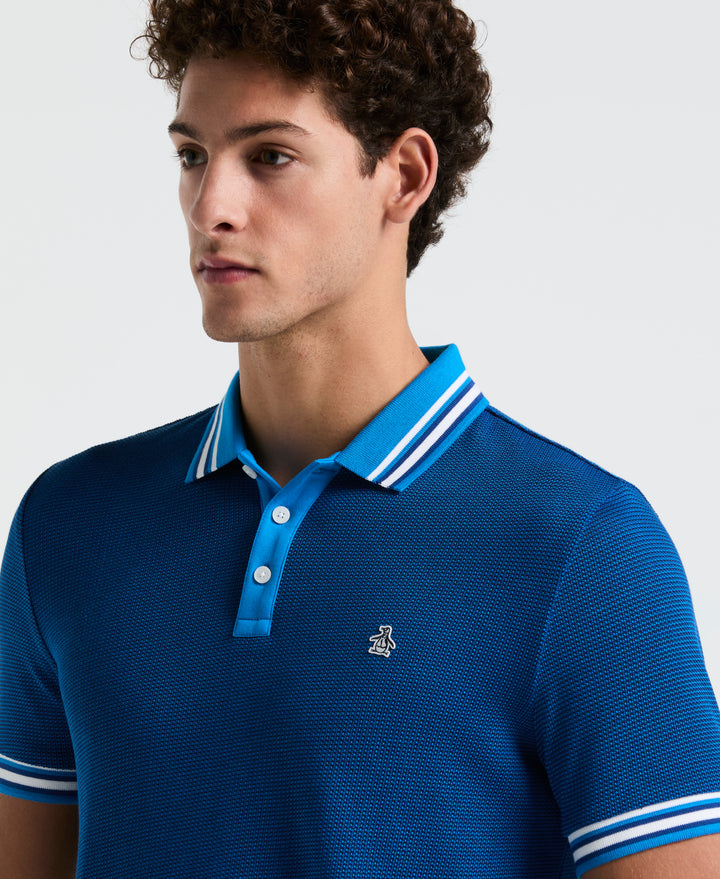 Cotton Tricolor Pique Tipped Polo (Indigo Bunting) 