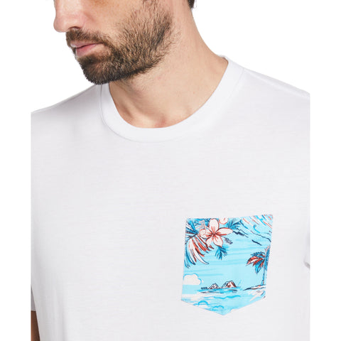 Tropical Floral Print Pocket Tee (Bright White) 