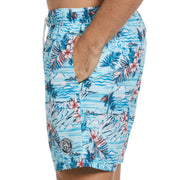 Tropical Florals Print Swim Shorts (Blue Atoll) 