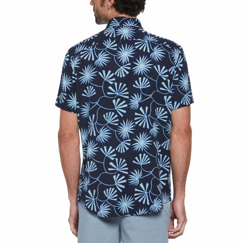 Twill Contrast Floral Print Shirt (Dark Sapphire) 