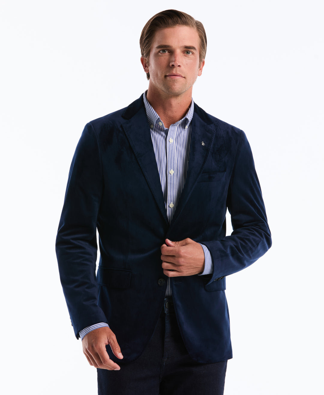 Slim Velvet Dinner Suit Jacket (Dark Sapphire) 