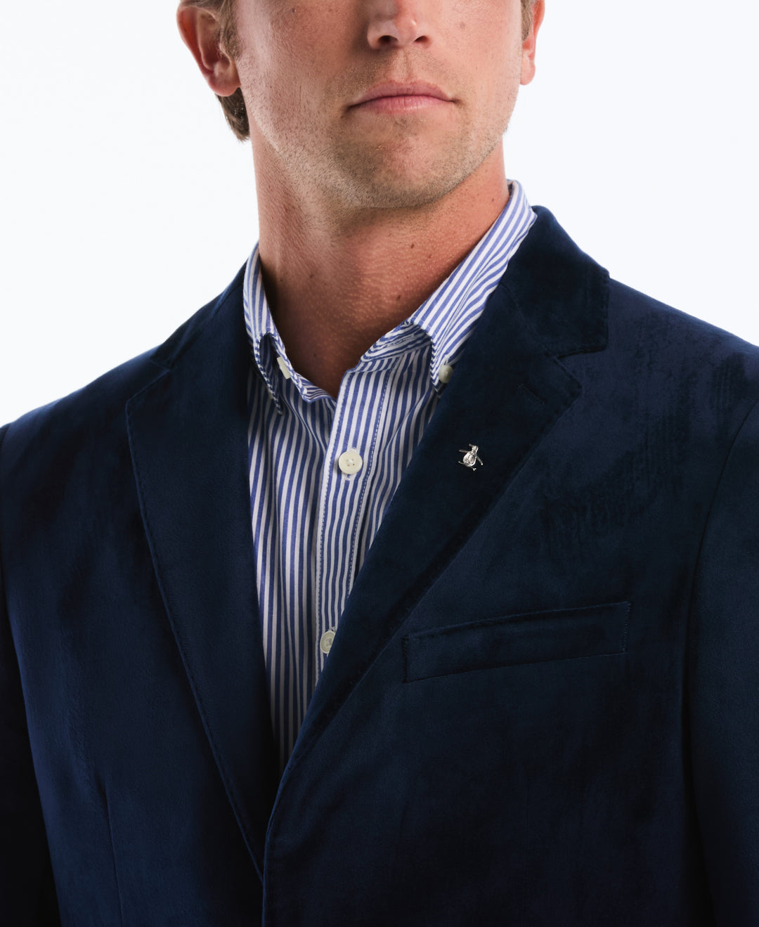 Original Penguin Men's Velvet Slim Fit Suit Separate Jacket in Dark Sapphire Blue/Blue, Size 42, 100% Polyester Original Penguin Men's Velvet Slim Fit Suit Separate Jacket in Dark Sapphire Blue/Blue, Size 42, 100% Polyester