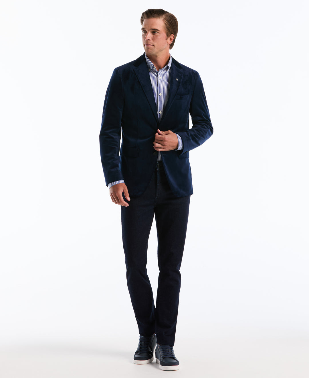 Original Penguin Men's Velvet Slim Fit Suit Separate Jacket in Dark Sapphire Blue/Blue, Size 42, 100% Polyester
