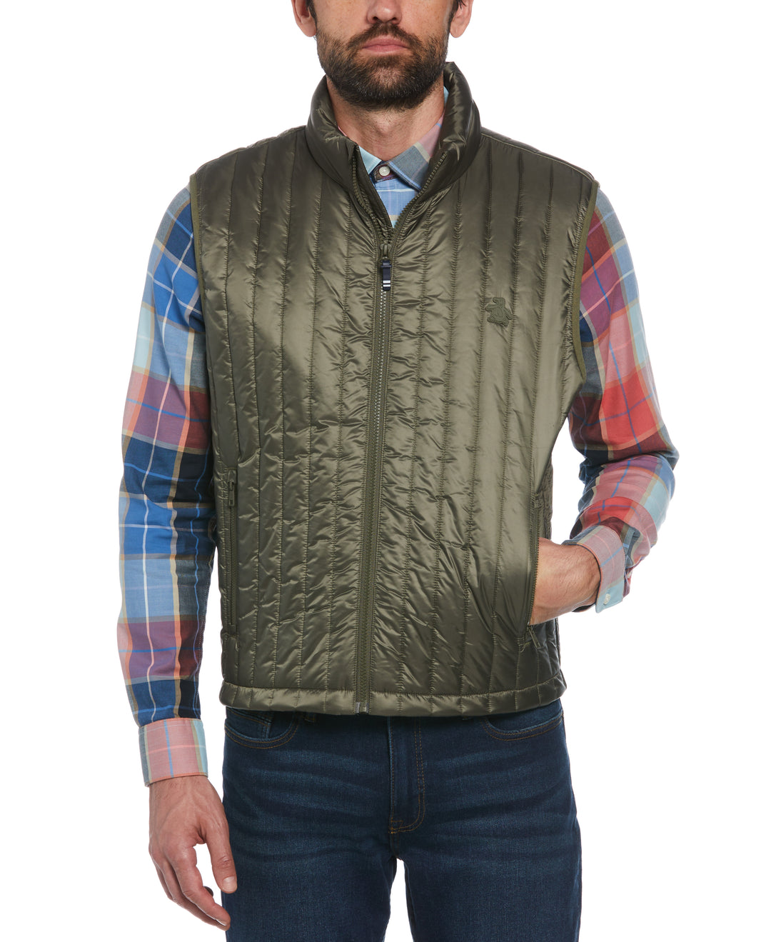 Poly Fill Vertical Channel Vest (Dusty Olive) 