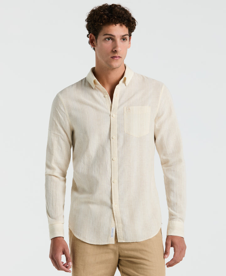 Long Sleeve Dobby Vertical Stripe Shirt (Birch) 