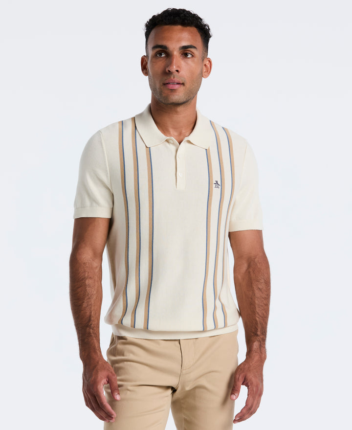 Cotton Vertical Stripe Sweater Polo (Birch) 