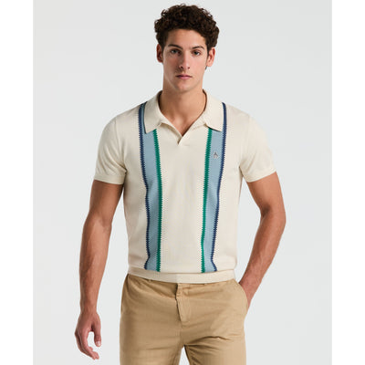 Vertical Stripe Sweater Polo Shirt (Birch) 
