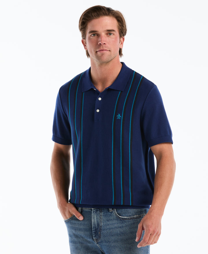 Cotton Vertical Stripe Sweater Polo (Blue Depths) 