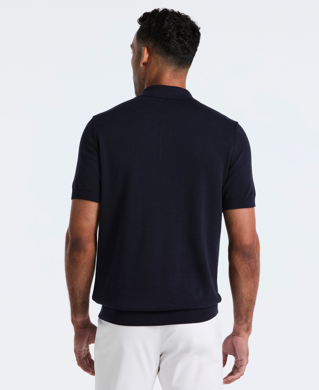 Cotton Vertical Stripe Sweater Polo (Dark Sapphire) 
