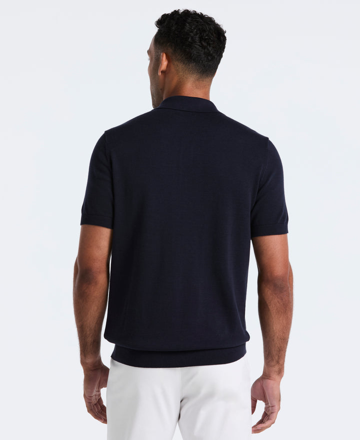 Cotton Vertical Stripe Sweater Polo (Dark Sapphire) 