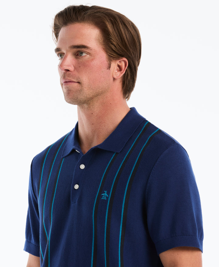 Cotton Vertical Stripe Sweater Polo (Blue Depths) 