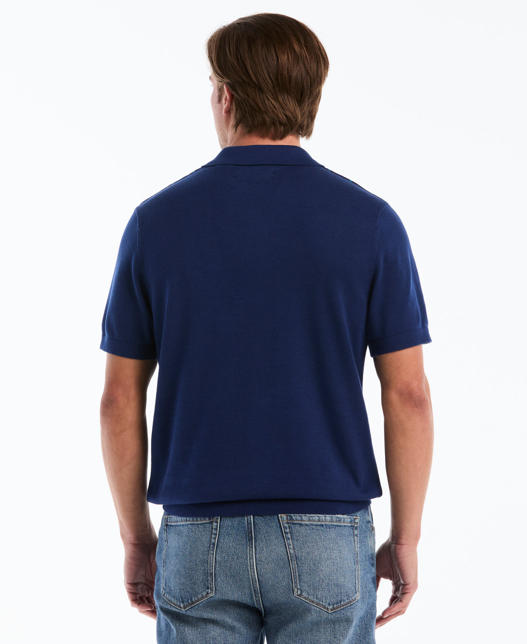 Cotton Vertical Stripe Sweater Polo (Blue Depths) 