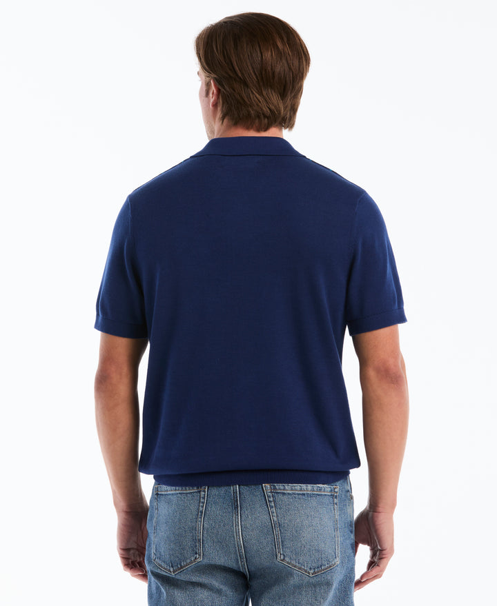 Cotton Vertical Stripe Sweater Polo (Blue Depths) 