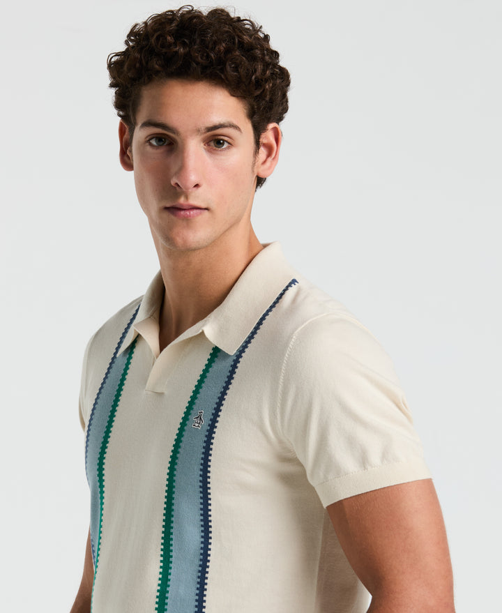 Cotton Vertical Stripe Sweater Polo (Birch) 
