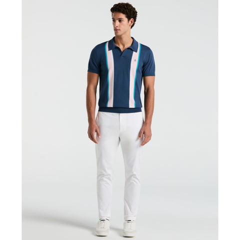 Vertical Stripe Sweater Polo Shirt (Sargasso Sea) 