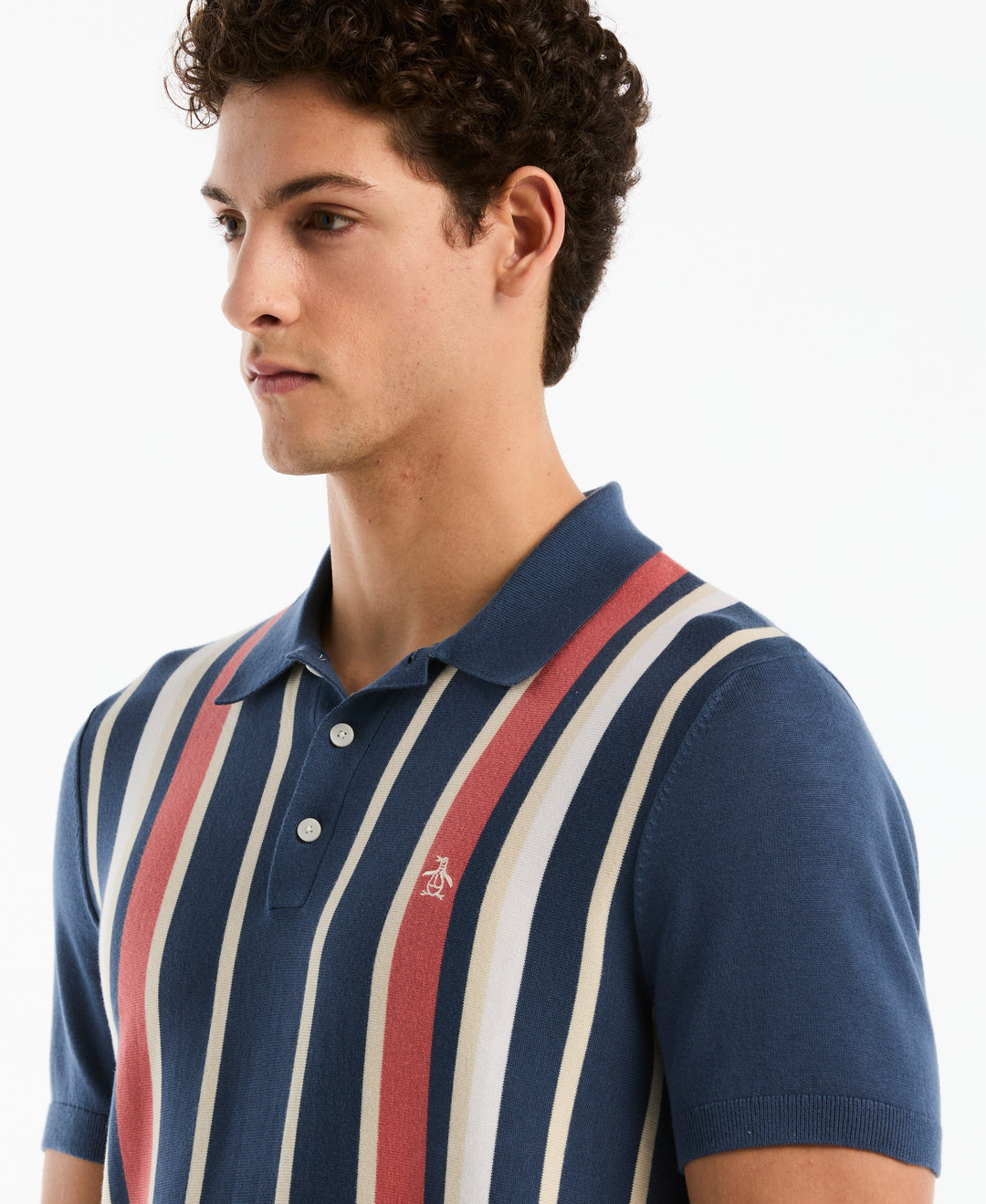 Cotton Vertical Stripe Sweater Polo (Sargasso Sea) 