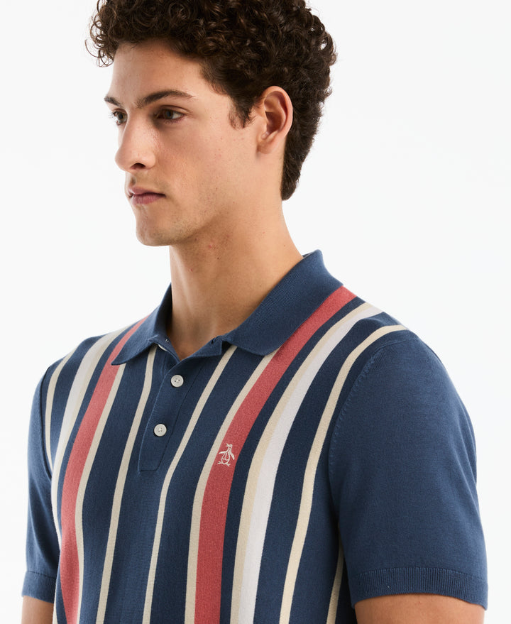 Cotton Vertical Stripe Sweater Polo (Sargasso Sea) 