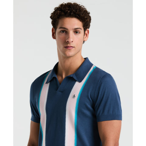 Vertical Stripe Sweater Polo Shirt (Sargasso Sea) 
