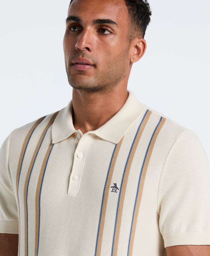 Cotton Vertical Stripe Sweater Polo (Birch) 