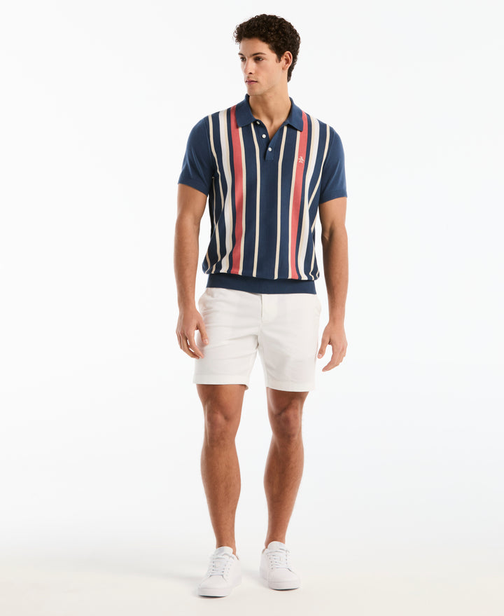 Cotton Vertical Stripe Sweater Polo (Sargasso Sea) 