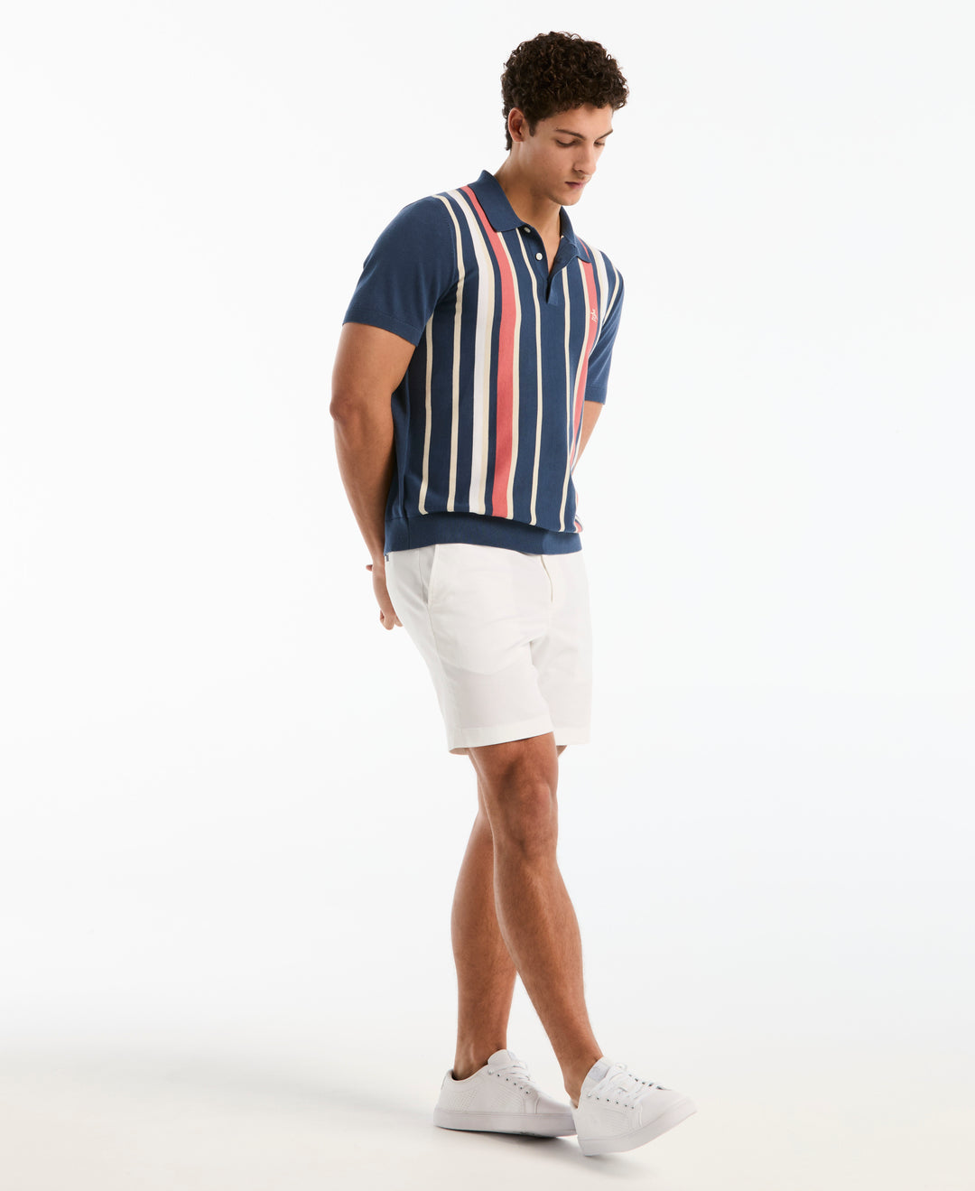 Cotton Vertical Stripe Sweater Polo (Sargasso Sea) 