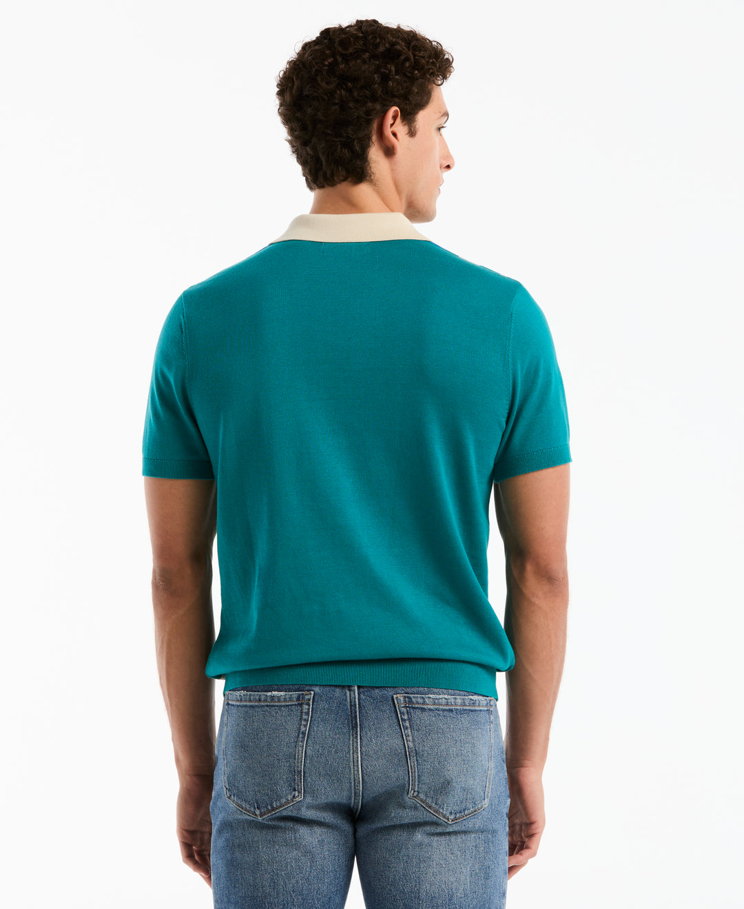 Cotton Vertical Stripe Sweater Polo (Deep Lake) 