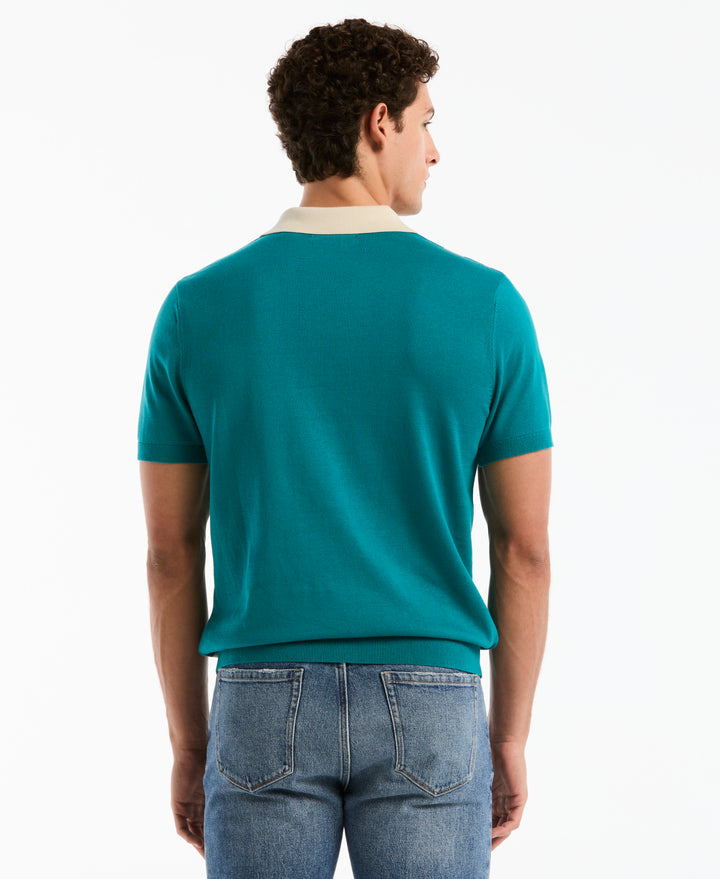 Cotton Vertical Stripe Sweater Polo (Deep Lake) 