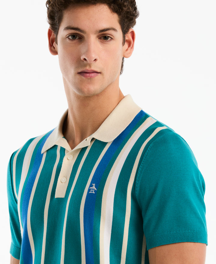Cotton Vertical Stripe Sweater Polo (Deep Lake) 