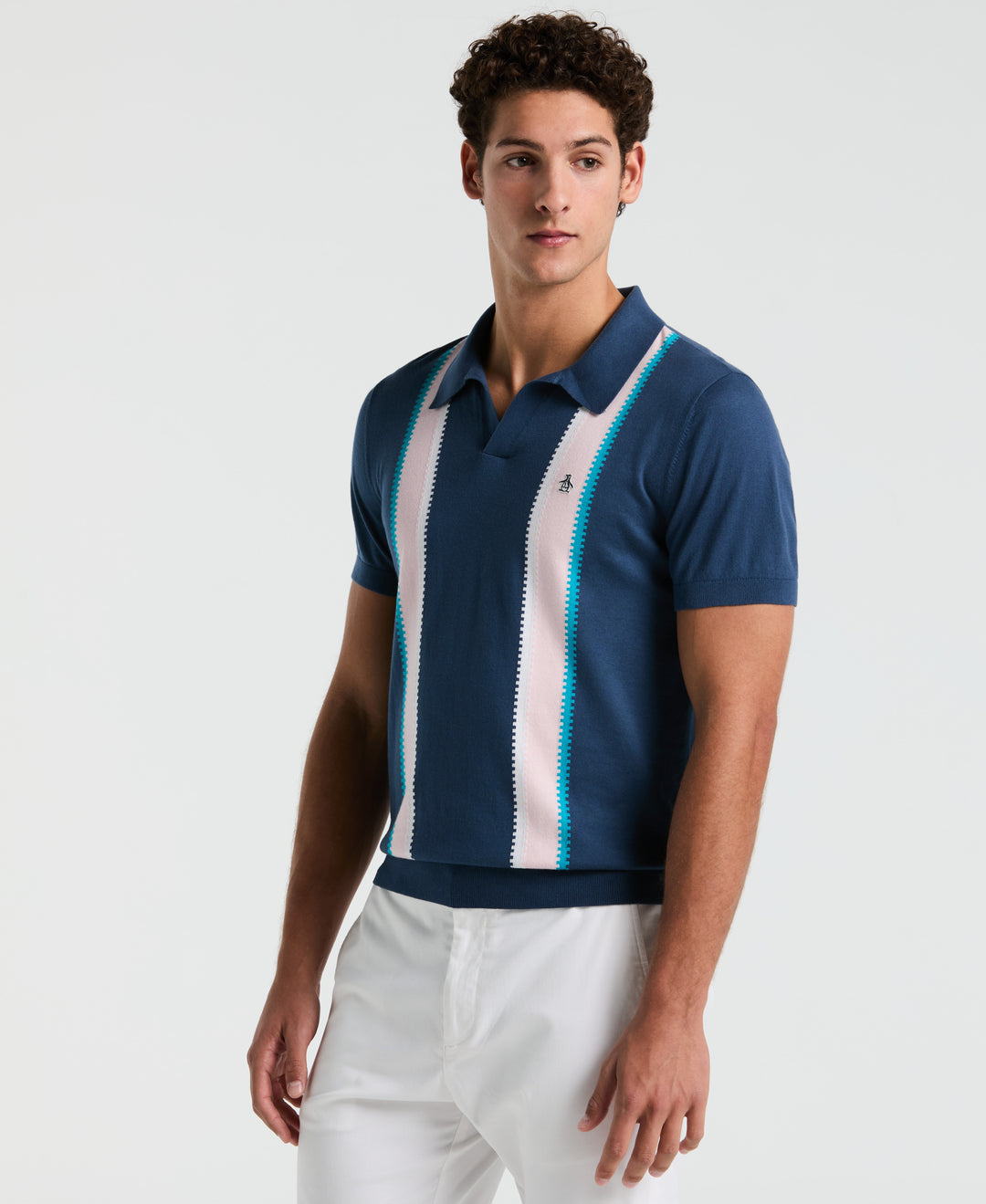 Cotton Vertical Stripe Sweater Polo (Sargasso Sea) 