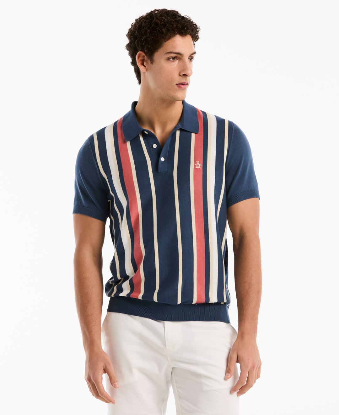 Cotton Vertical Stripe Sweater Polo (Sargasso Sea) 