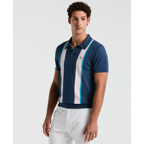 Vertical Stripe Sweater Polo Shirt (Sargasso Sea) 