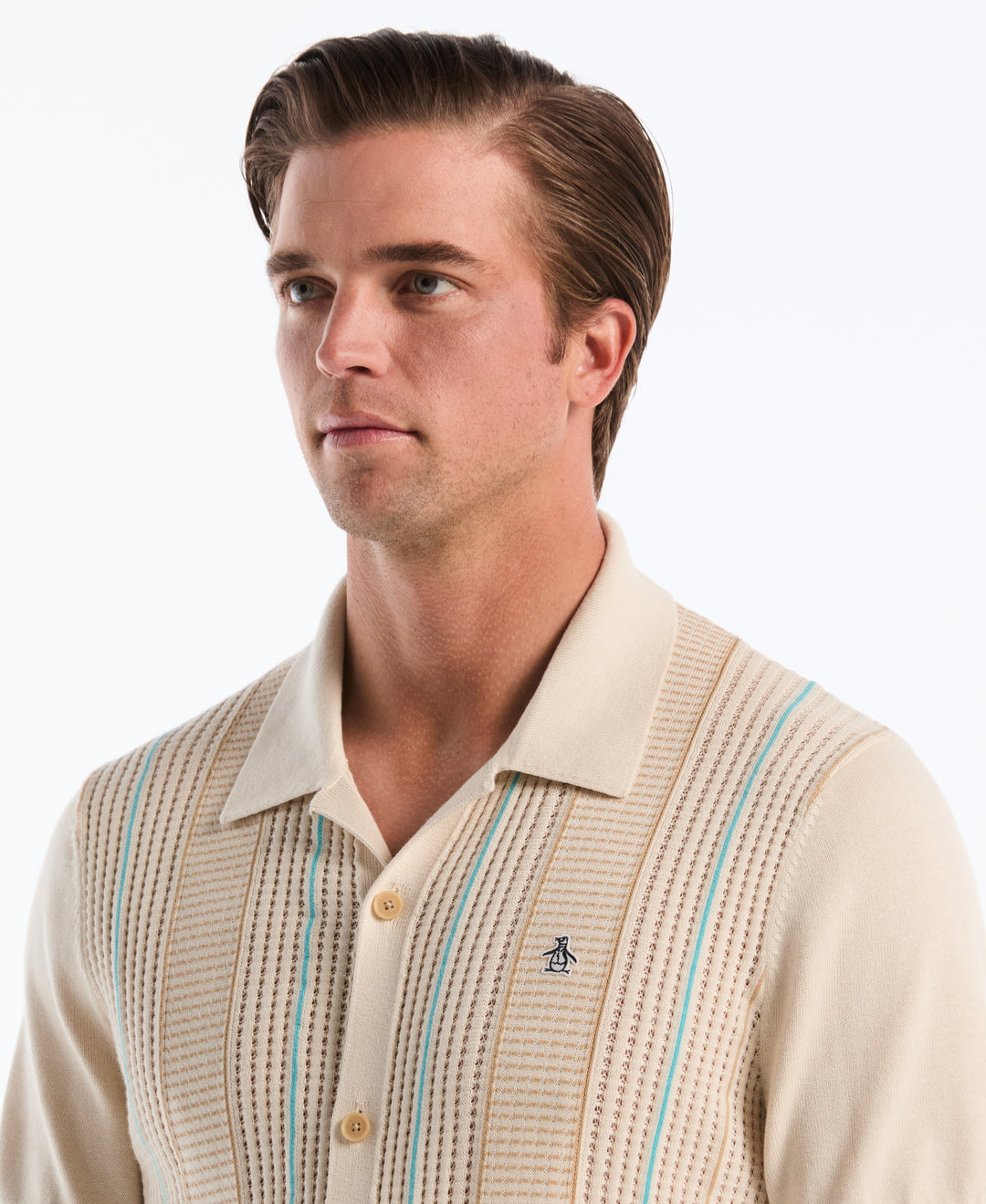 Jacquard Vertical Stripe Cotton Sweater (Birch) 