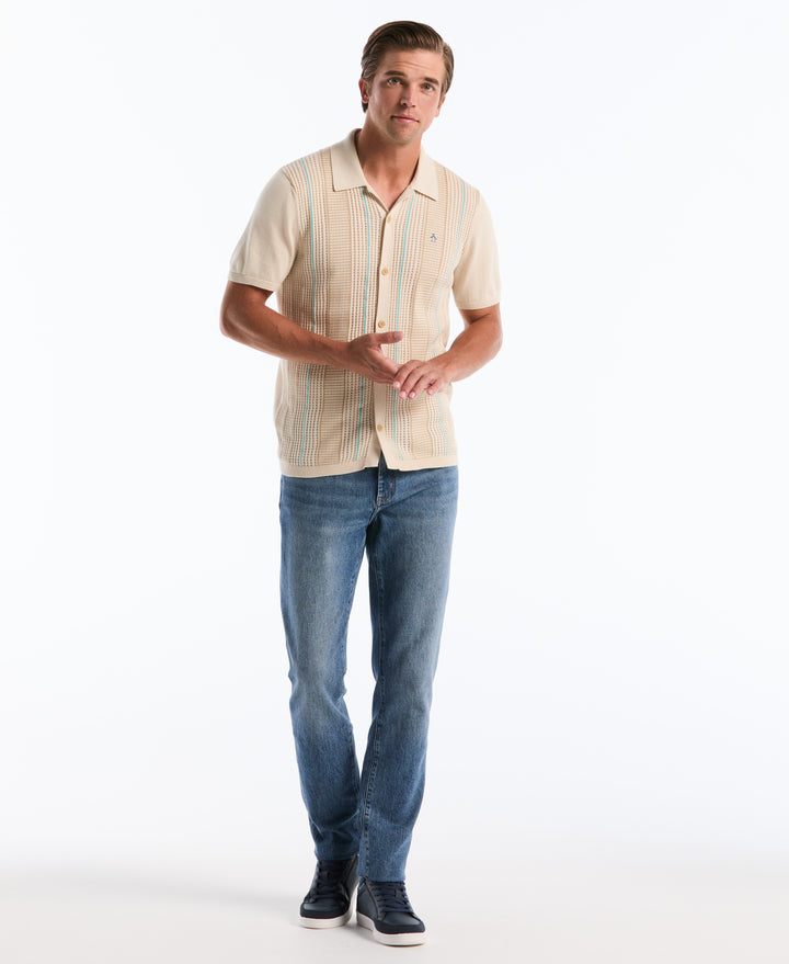Jacquard Vertical Stripe Cotton Sweater (Birch) 