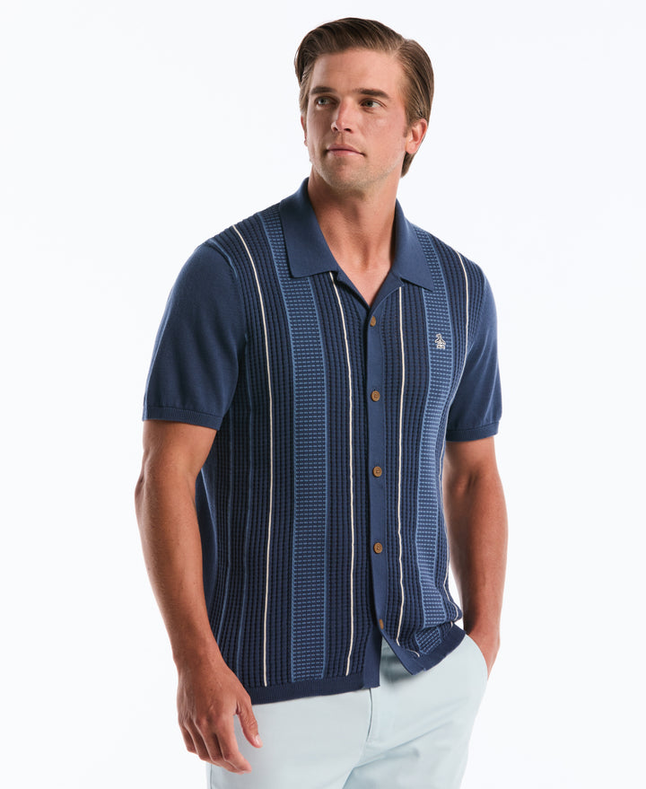 Vertical Stripe Sweater Polo (Sargasso Sea) 