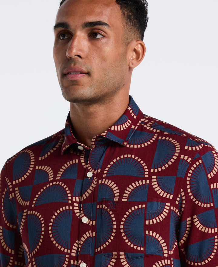 Viscose Print Short Sleeve Shirt (Cabernet) 