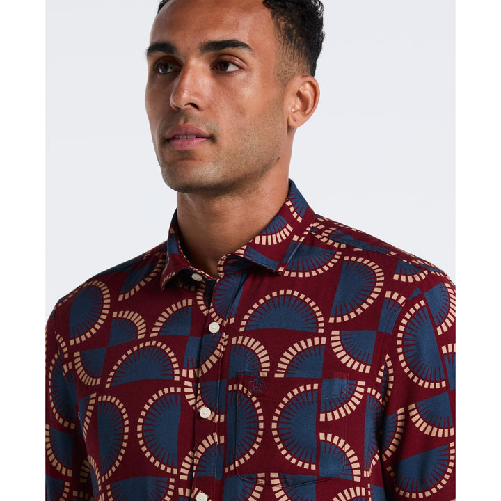 Viscose Print Short Sleeve Shirt (Cabernet) 