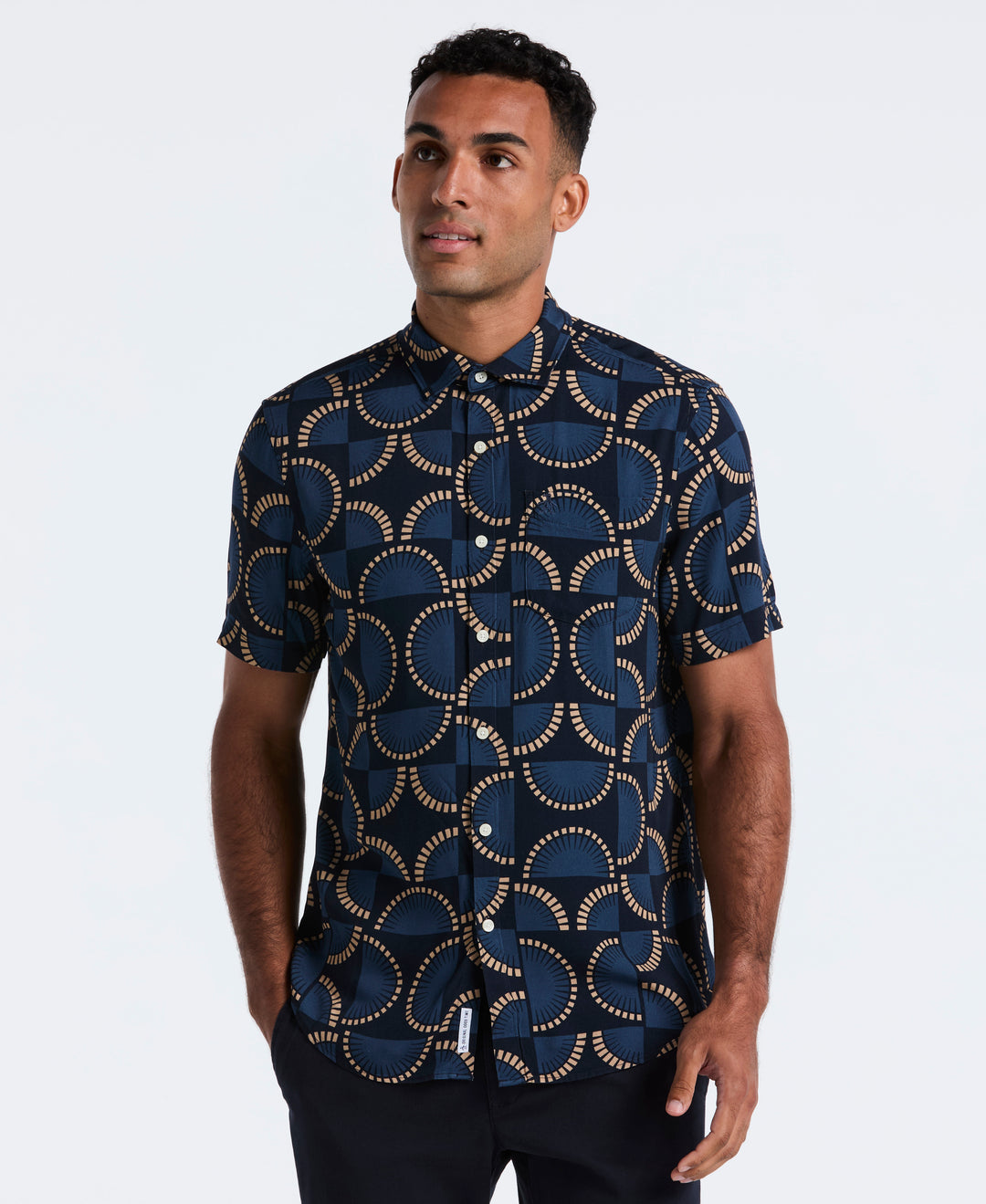 Viscose Print Short Sleeve Shirt (Dark Sapphire) 
