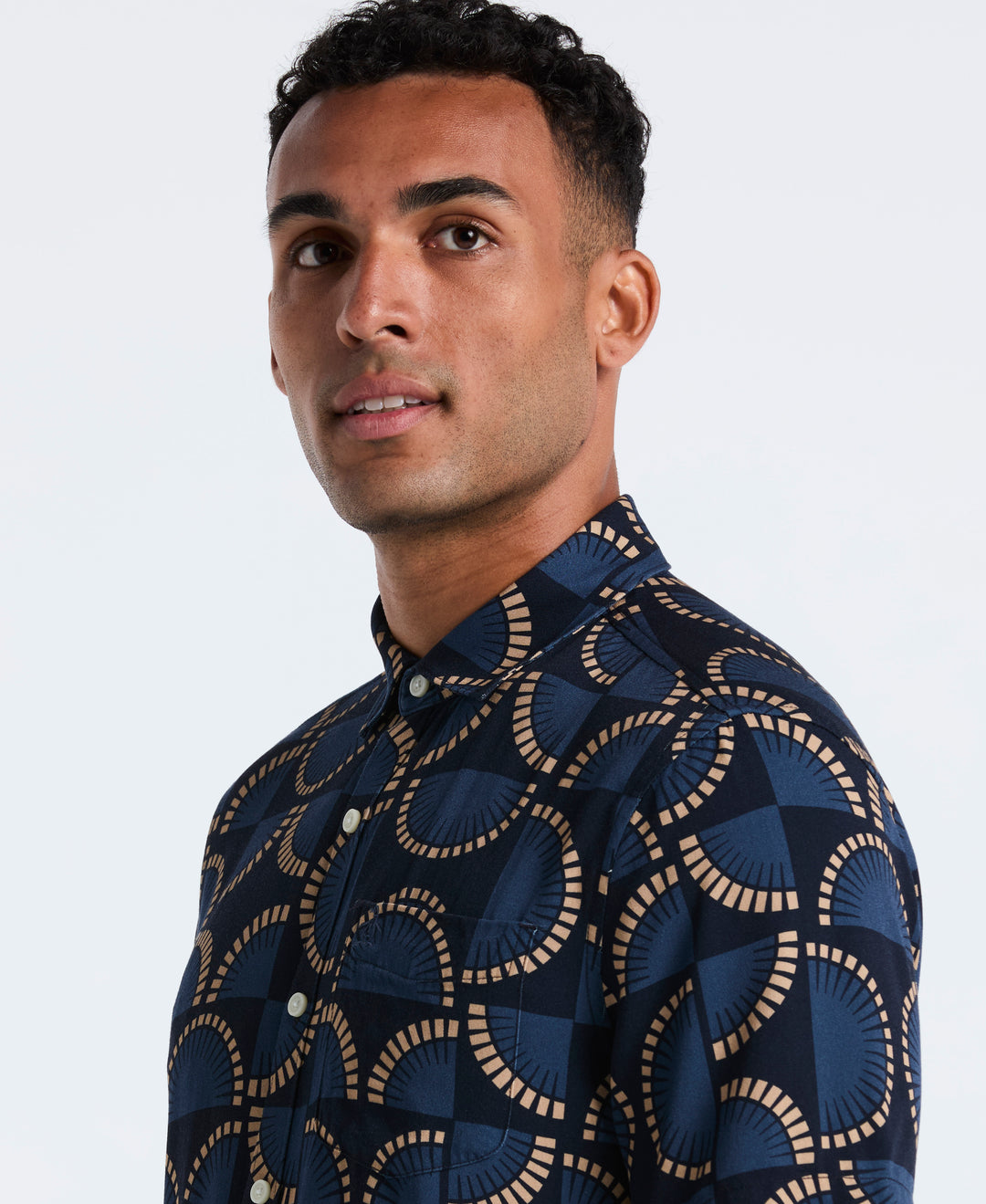Viscose Print Short Sleeve Shirt (Dark Sapphire) 