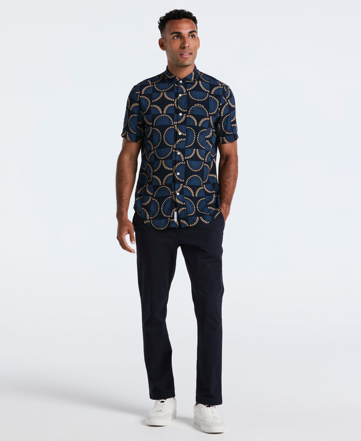 Viscose Print Short Sleeve Shirt (Dark Sapphire) 