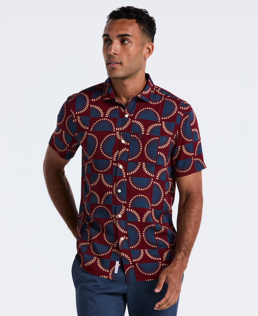 Viscose Print Short Sleeve Shirt (Cabernet) 