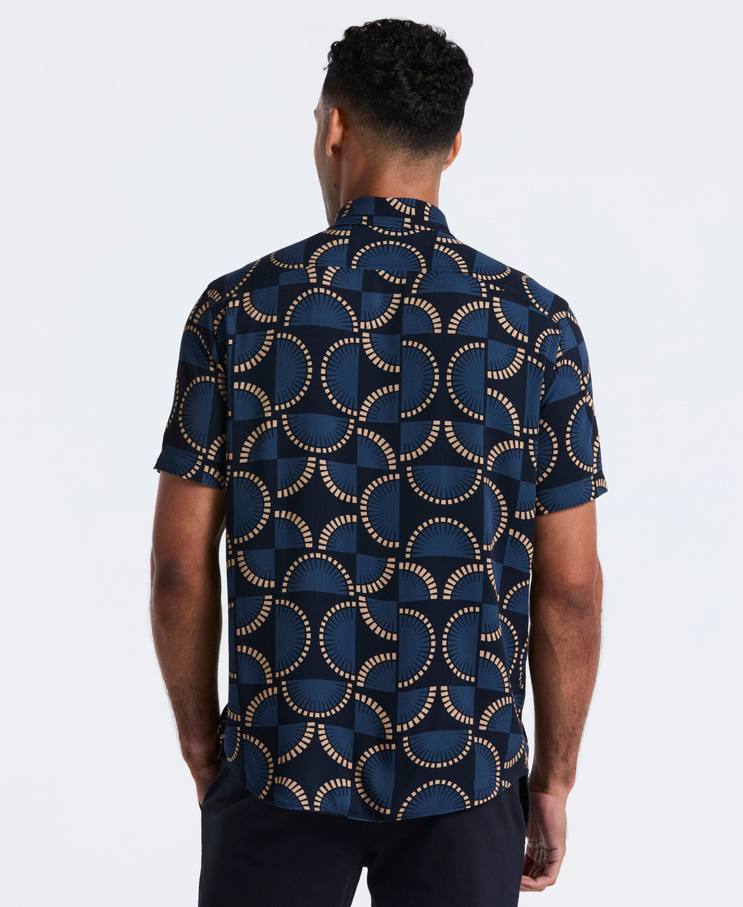 Viscose Print Short Sleeve Shirt (Dark Sapphire) 